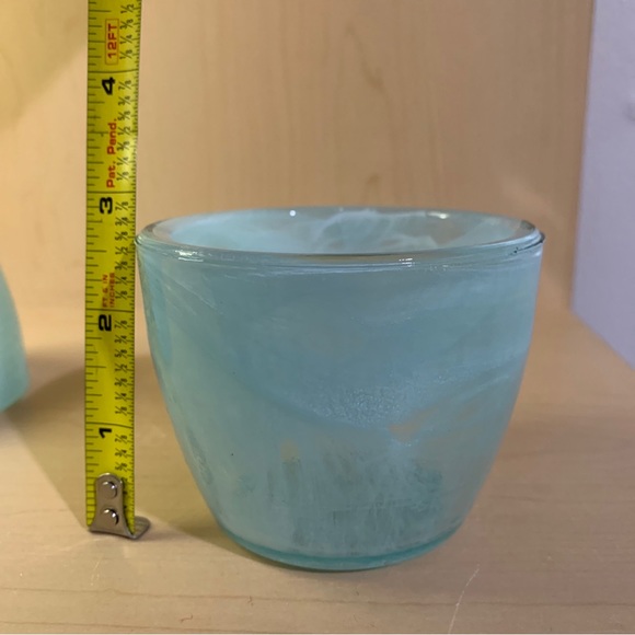 Marbleized Swirl Glass Votive Tea Light Candle Holder 2-1/2" Light Blue Set of 2 - Picture 8 of 12